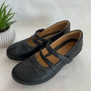 Clarks Artisan Unstructured Black Leather Wedge Clogs Woman’s UK 7D US9.5